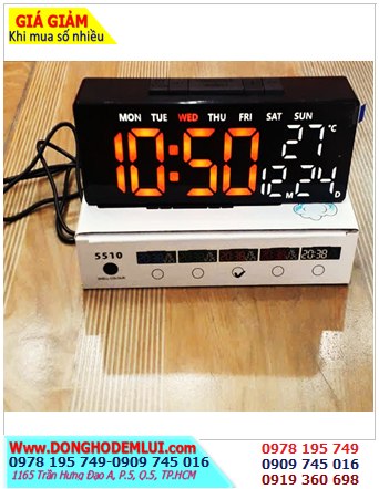 LED 5510, Đồng hồ LED 5510 treo tường (xem giờ và hiển thị thứ ngày, Nhiệt độ, cài báo thức, bấm giờ), 18.2cm x 3.5cm x 6.6cm /Bảo hành 03 tháng